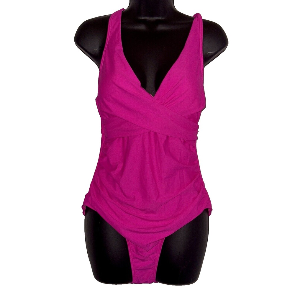 Hilor Hot Pink Front-Twist Ruched One-Piece Women's Swimsuit Size 10 Sexy Beach‎